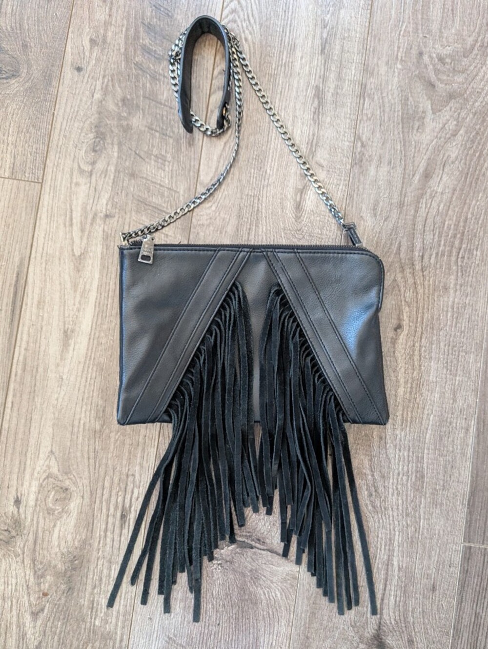 Steve Madden Black Fringe Western Shoulder Bag Chain Strap